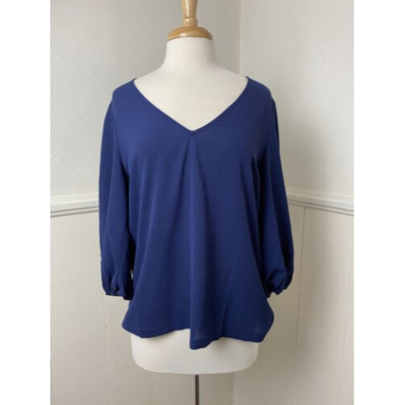 NWOT ModCloth Balloon Sleeve Blue Blouse Top V-neck Pullover Size Large - Picture 2 of 10
